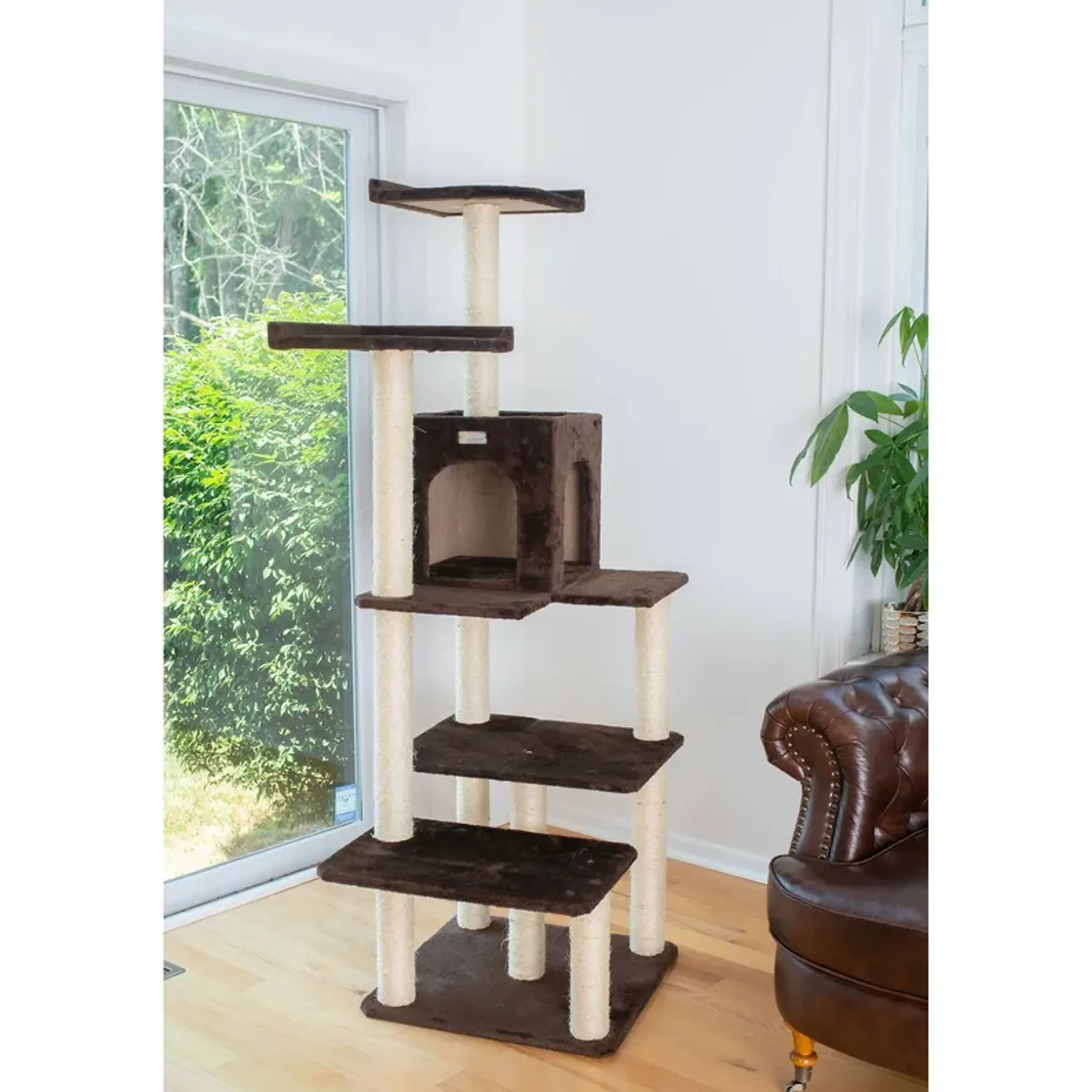 GleePet 66-Inch Cat Tree Real Wood Cat Climber W 4 Levels