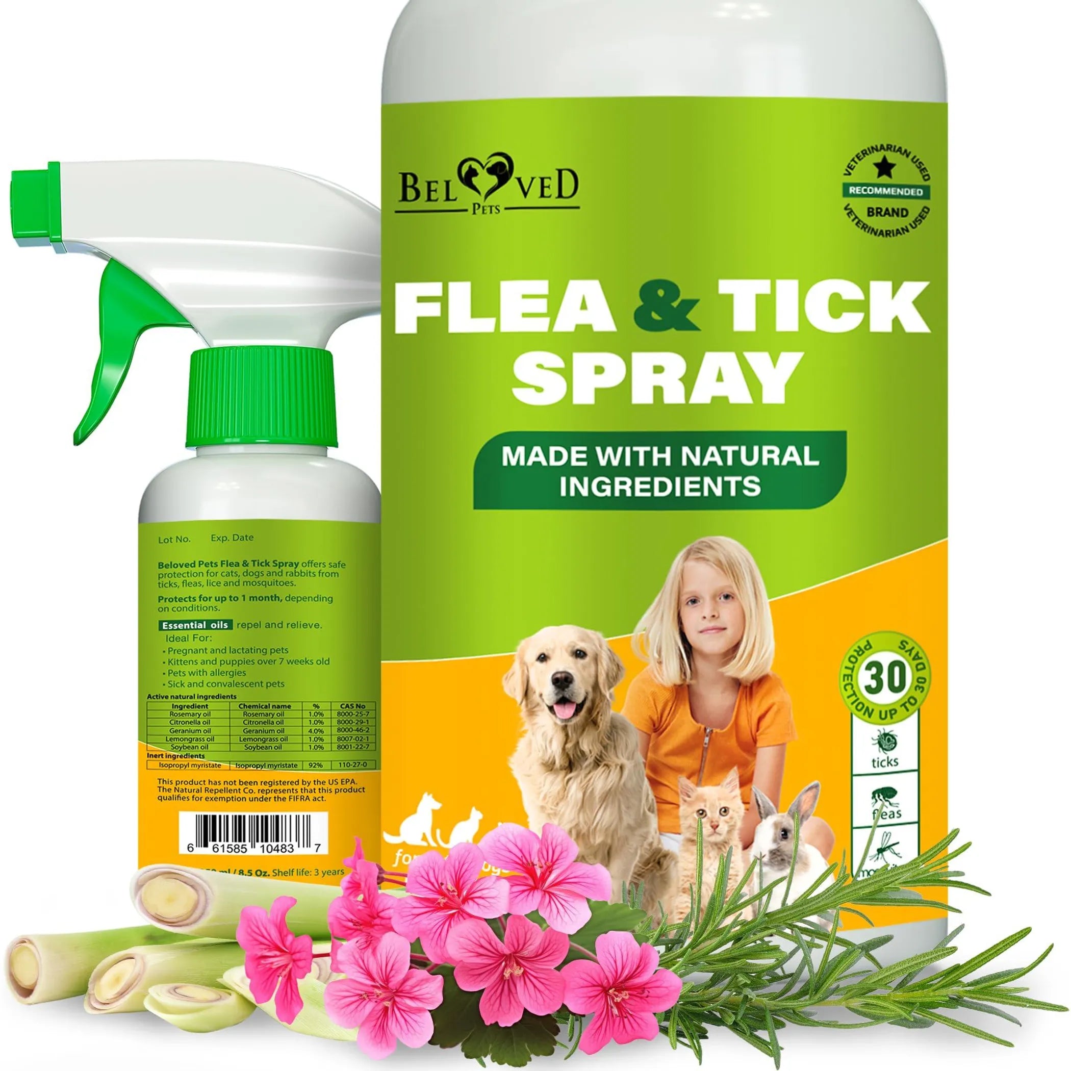 Natural Flea and Tick Home Spray for Dogs Cats & Ferret Mosquito Bug Repellent & Carpet Flea Killer Pet Pest Control & House Flea Treatment Indoor Org